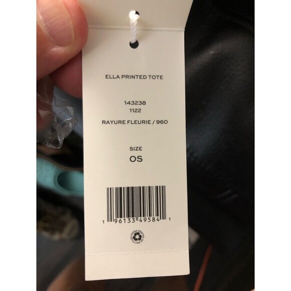 Tory Burch Ella Logo Prints Large Nylon Tote Rayure Fleurie New w/tag Authentic - Picture 7 of 7